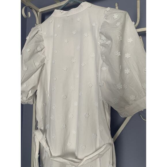 ANN TAYLOR WHITE FLORAL EMBROIDERED TIE WAIST SHIRTDRESS DRESS Wedding NWT Sm - Picture 7 of 8